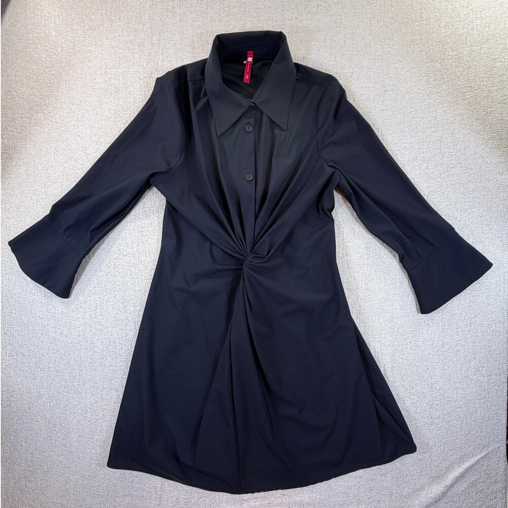 IC Collection Women Black Large Knee Length 3/4 Sleeve Stretch Dress Casual